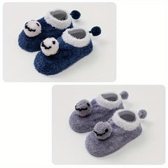 2 Pairs Baby Girls Fleece Warm Socks Cartoon Pattern Anti-Skid Toddlers Socks