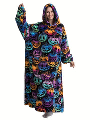 Pumpkin Print Hooded Fleece Nightgown
