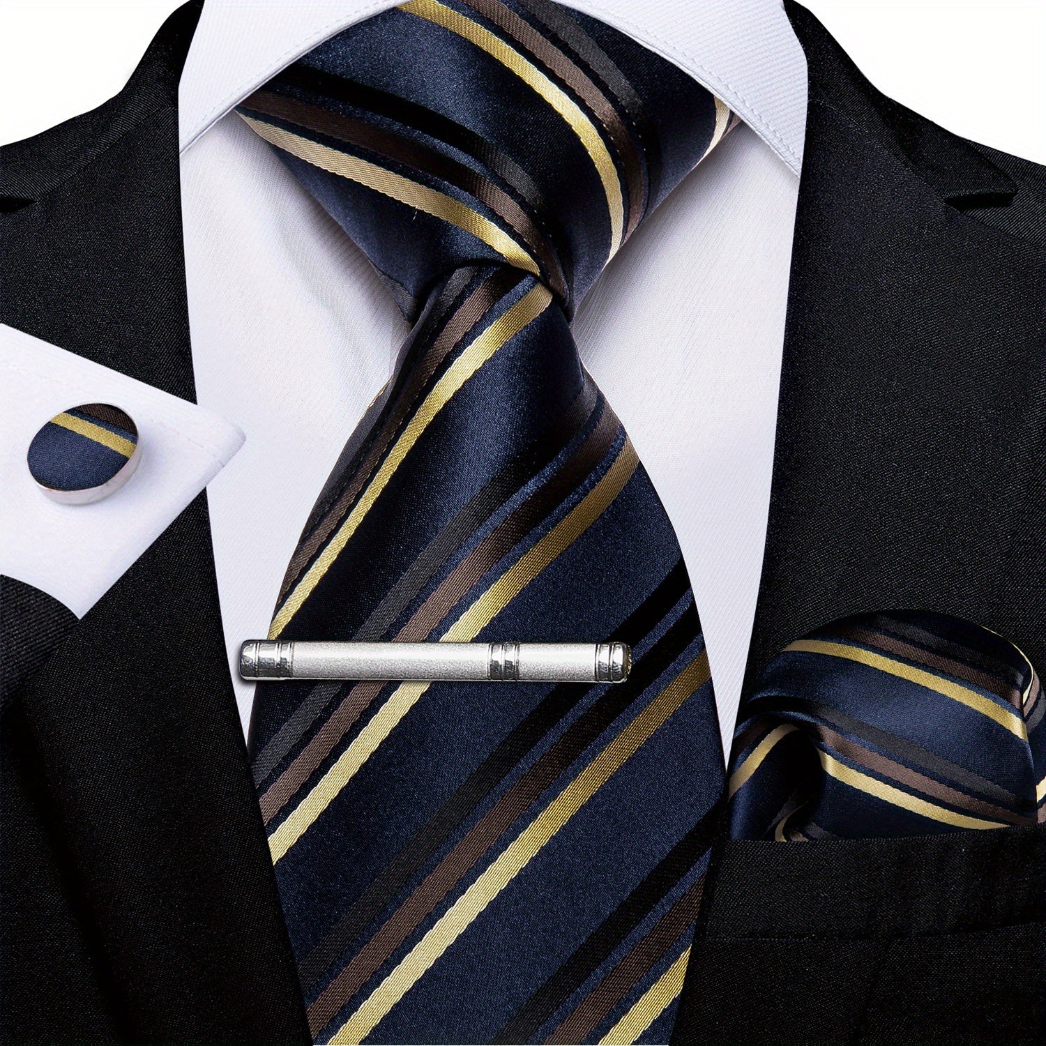 Men's Silk Tie Striped Solid Paisley Necktie Hanky Set