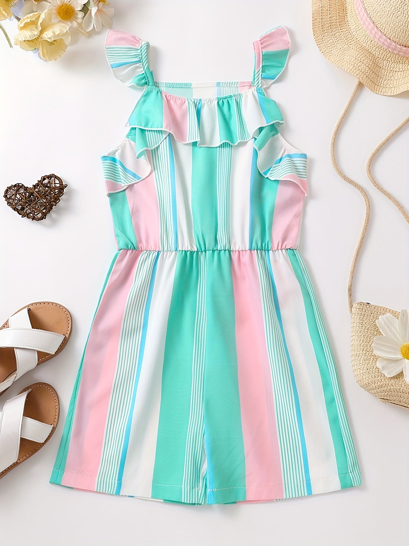 Toddler Girls Striped Graphic Rompers Jumpsuits