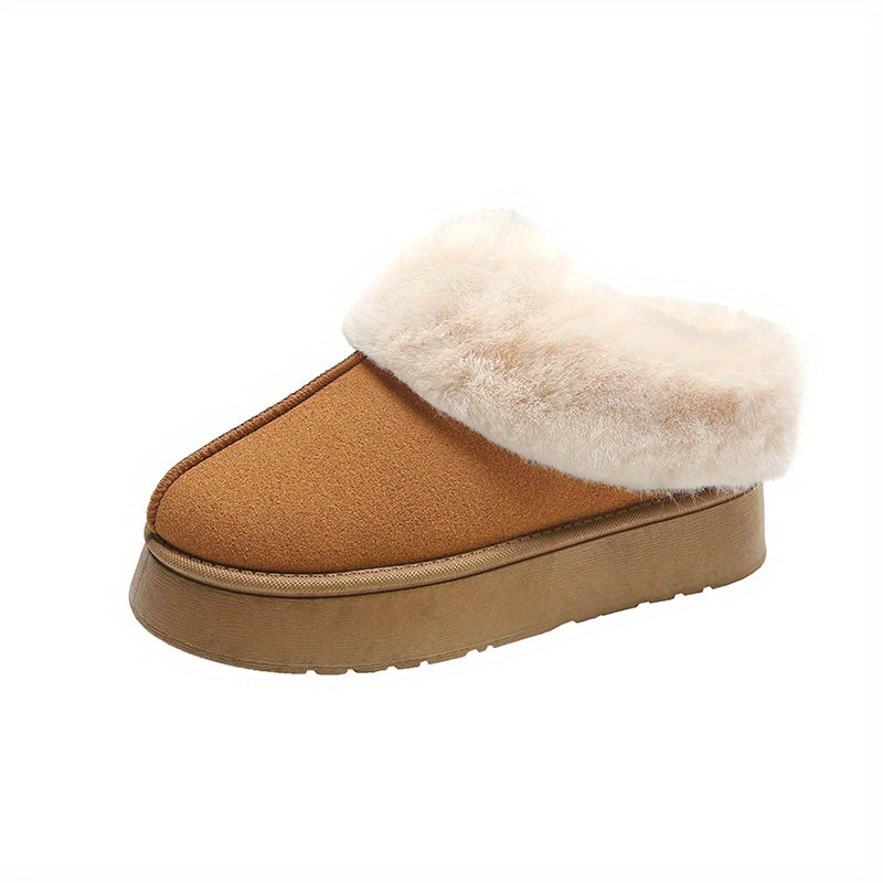 Women's Fluffy Platform Ankle Boots Plush Lined Slip On Shoes
