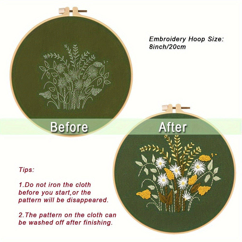 Embroidery Starter Kit Flower Plant Pattern Cross Stitch Set