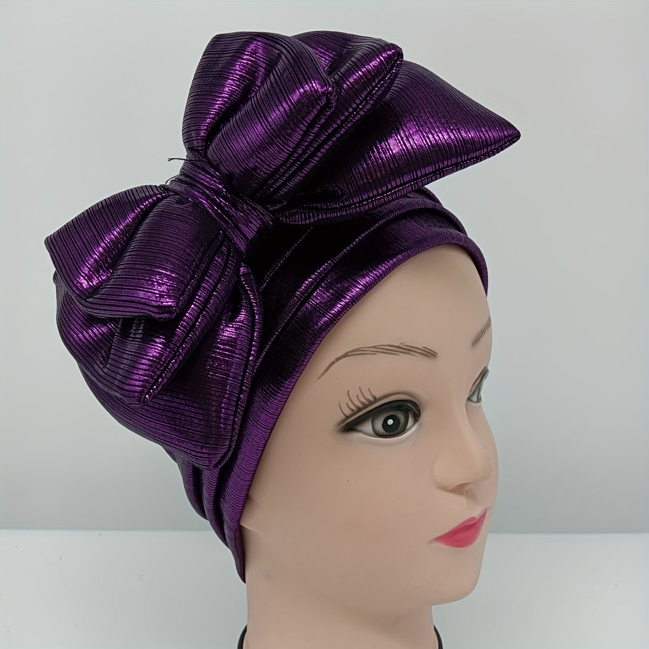 Three Layer Bow Turban Cap Sparkly Bandana Head Wrap Women Vintage Lightweight