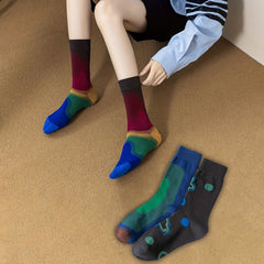 Colorblock Crew Socks Funny Print Mid Tube Stockings