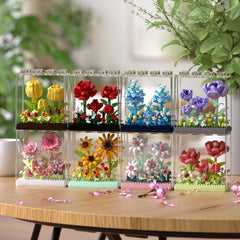 Stackable Dustproof Box with Floral Rose Micro Particle Building Blocks