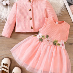 Baby Toddler Sleeveless Dress & Button Down Coat Set