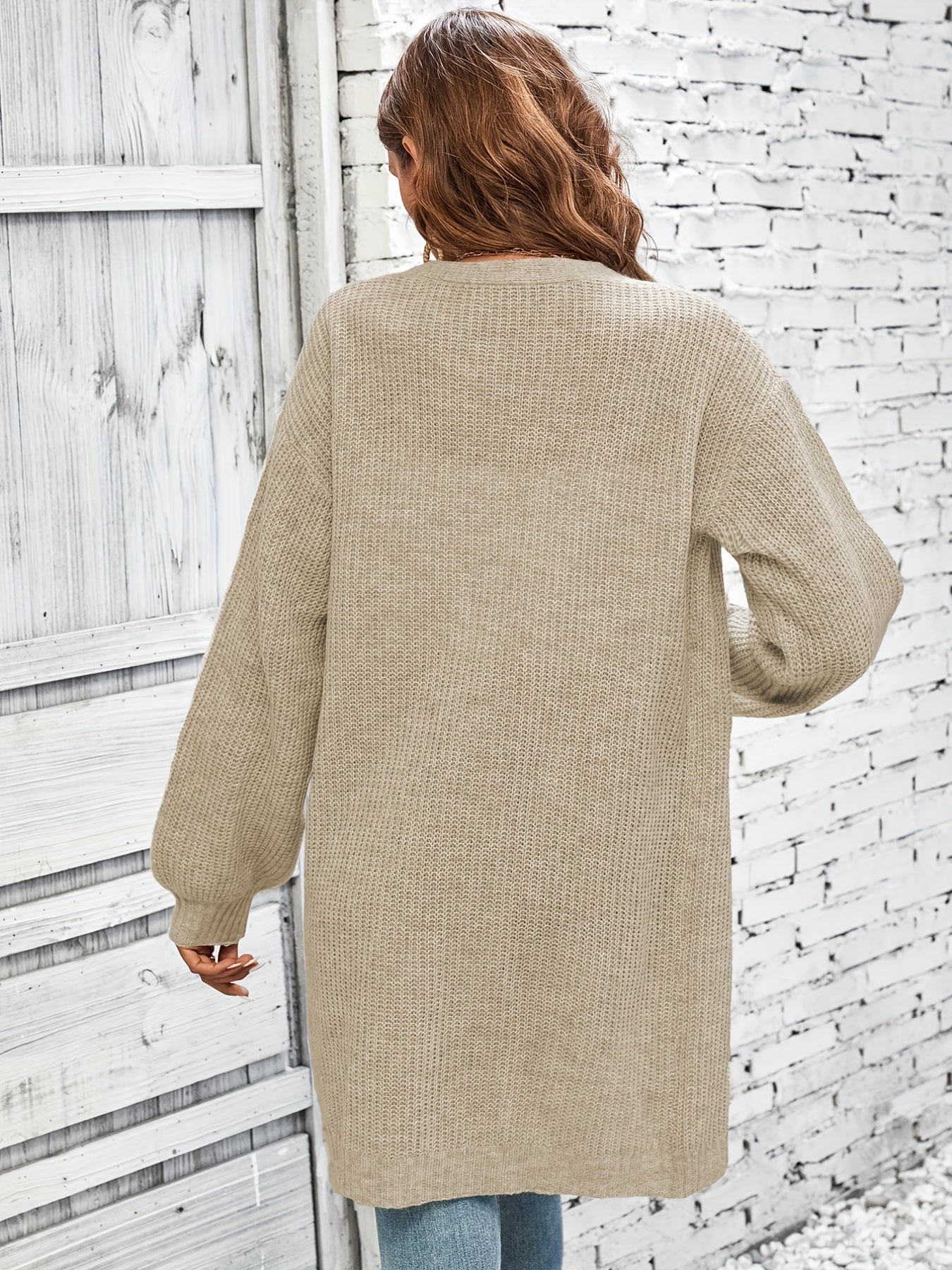 Women's Solid Long Sleeve Loose Fit Cardigan