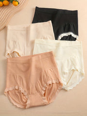 4pcs High Waist Scallop Trim Briefs Stretchy Intimates Panties