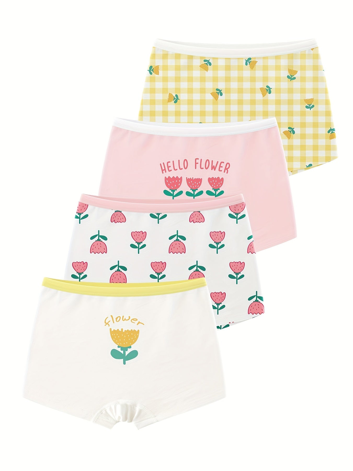 4 Pack Girls Boxer Briefs Kids Cotton Panties Soft Comfortable Flower Panties