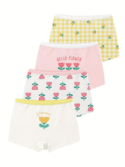 4 Pack Girls Boxer Briefs Kids Cotton Panties Soft Comfortable Flower Panties