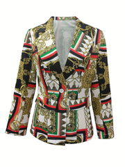 Chain Print Lapel Blazer Casual One Button Long Sleeve Outerwear