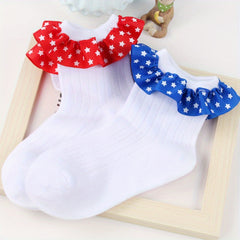 2 Pairs Kids Combed Cotton Star Lace Socks