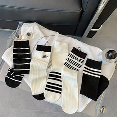 5 Pairs Striped Sports Socks Breathable Women's Stockings
