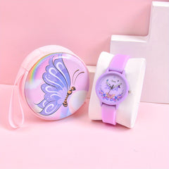 Girls' Butterfly Strap Watch Set with Coin Purse