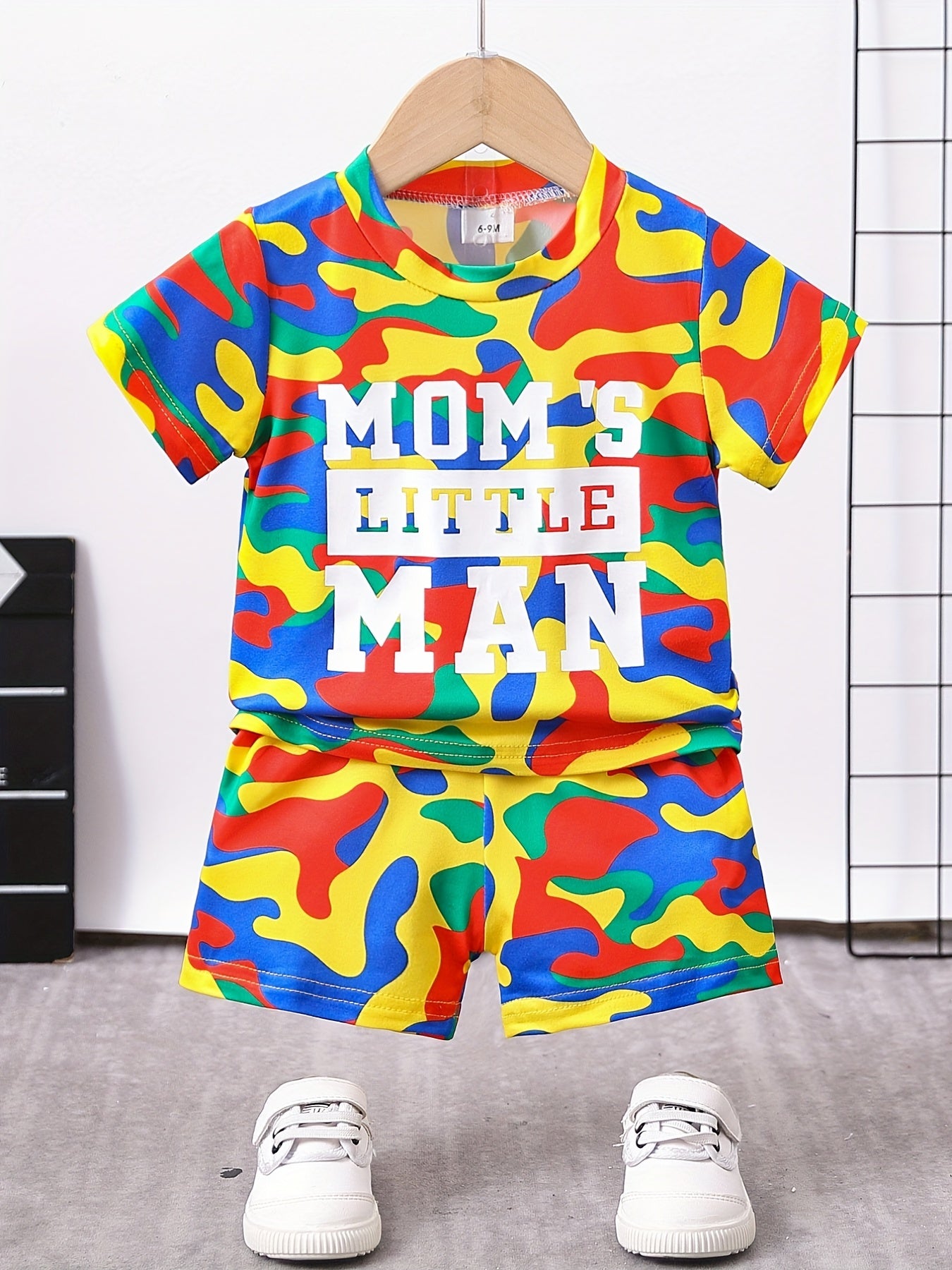 2pcs 'Mama's Little Man' Camo T-shirt & Shorts Set for Baby Boys