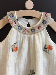 Floral Embroidered Linen Halter Dress For Girls