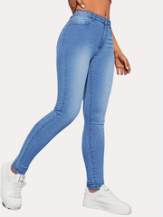 High Rise Skinny Jeans Solid High Stretch Denim Pants