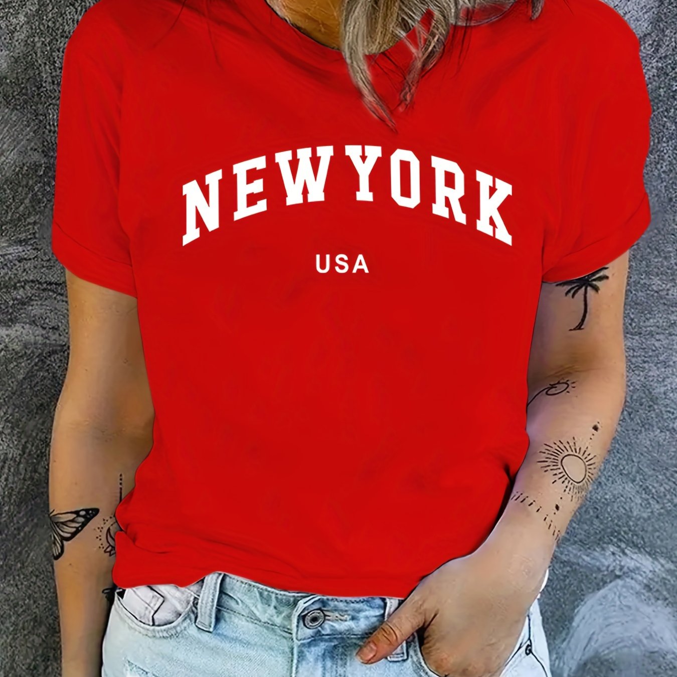 USA Letter Graphic Versatile T-shirts Loose Casual Sports Summer Top