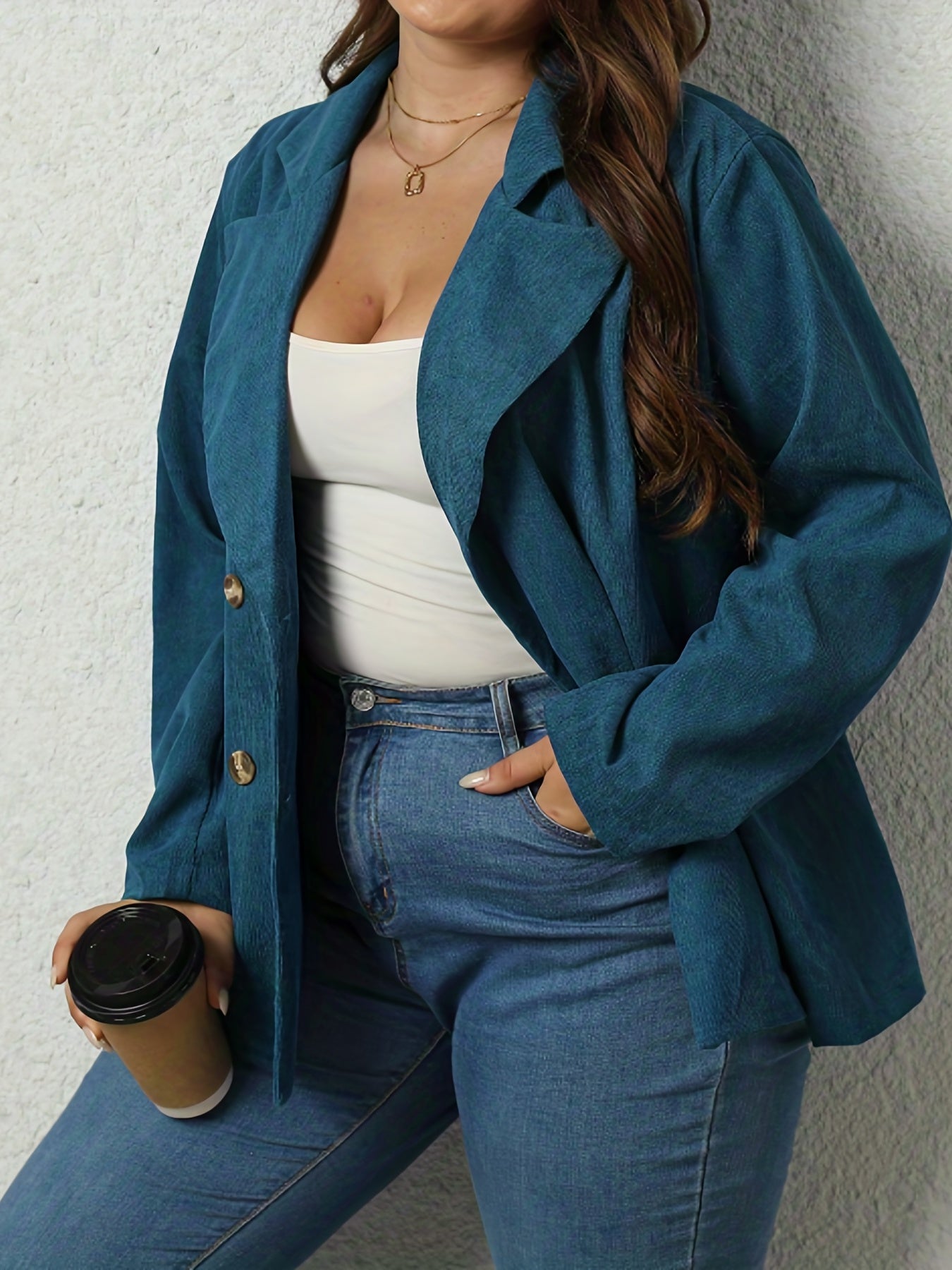 Corduroy Lapel Collar Long Sleeve Double Breast Blazer