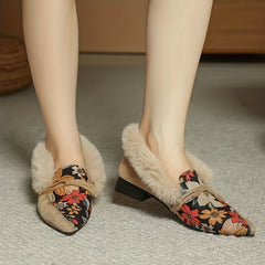 Women's Fluffy Thermal Flats Warm Slip On Plush Shoes