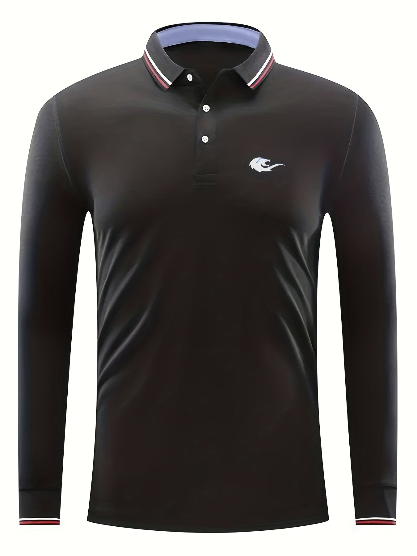 Men's Lion Head Print Long Sleeve Polo Shirt for Spring Fall