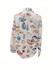 Graphic Print Button Up Blouse