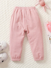 Girls Rabbit Patch Trousers with Stripes Embroidery for Casual Outfit