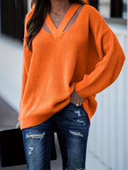 Casual Sweater Solid Knitted V Neck Pullover