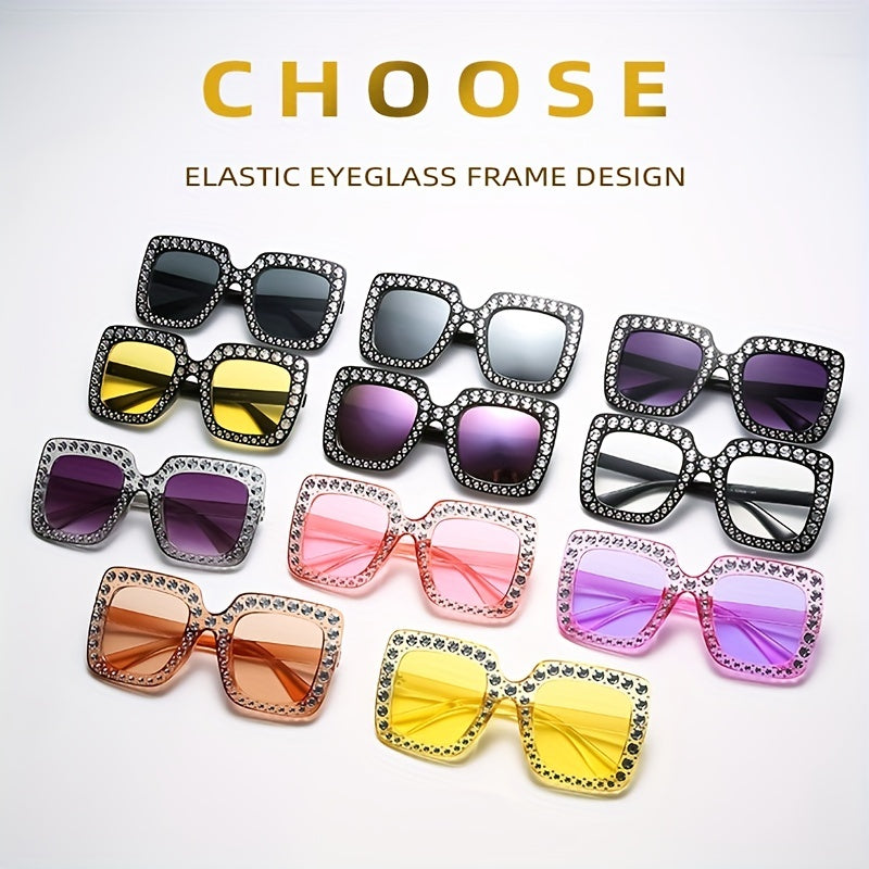 Rhinestone Sunglasses Women Square UV400 Sun Shades