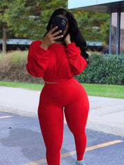 Ribbed Two piece Set Crop Top & High Waist Pants Outfits Women's Clothing