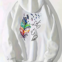 Feather Print Zip Up Hoodie Casual Hooded Sweatshirt