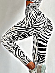 Zebra Print High Waist Butt Lift Leggings Women's Workout Pants