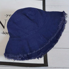 Vintage Frayed Brim Washed Bucket Hat for Women