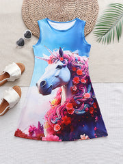 Cat Graphic Sleeveless Summer Dress for Girls