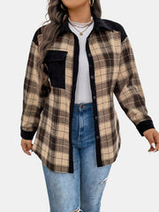 Colorblock Plaid Print Button Up Long Sleeve Shirt Coat