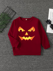 Halloween Pumpkin Face Print Boys Sweatshirt
