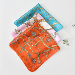 Boho Square Scarf Chain Print Head Wrap Neck Scarves Satin Bandana Acc