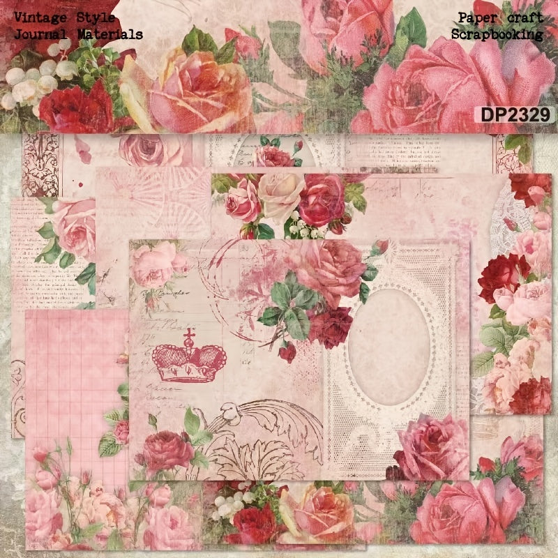 A5 Pink Rose Pattern Paper DIY Scrapbook Album Material
