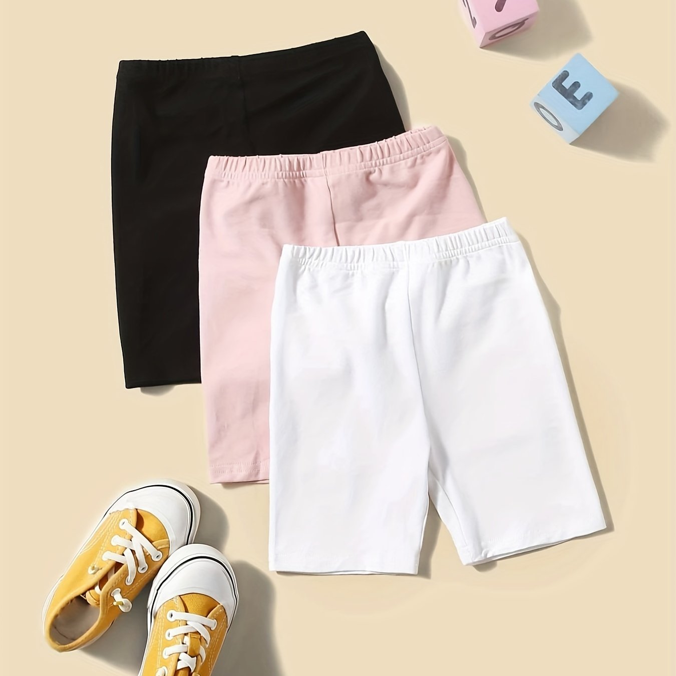 3pcs Girls Soft Bottoming Elastic Waist Shorts for Spring Summer