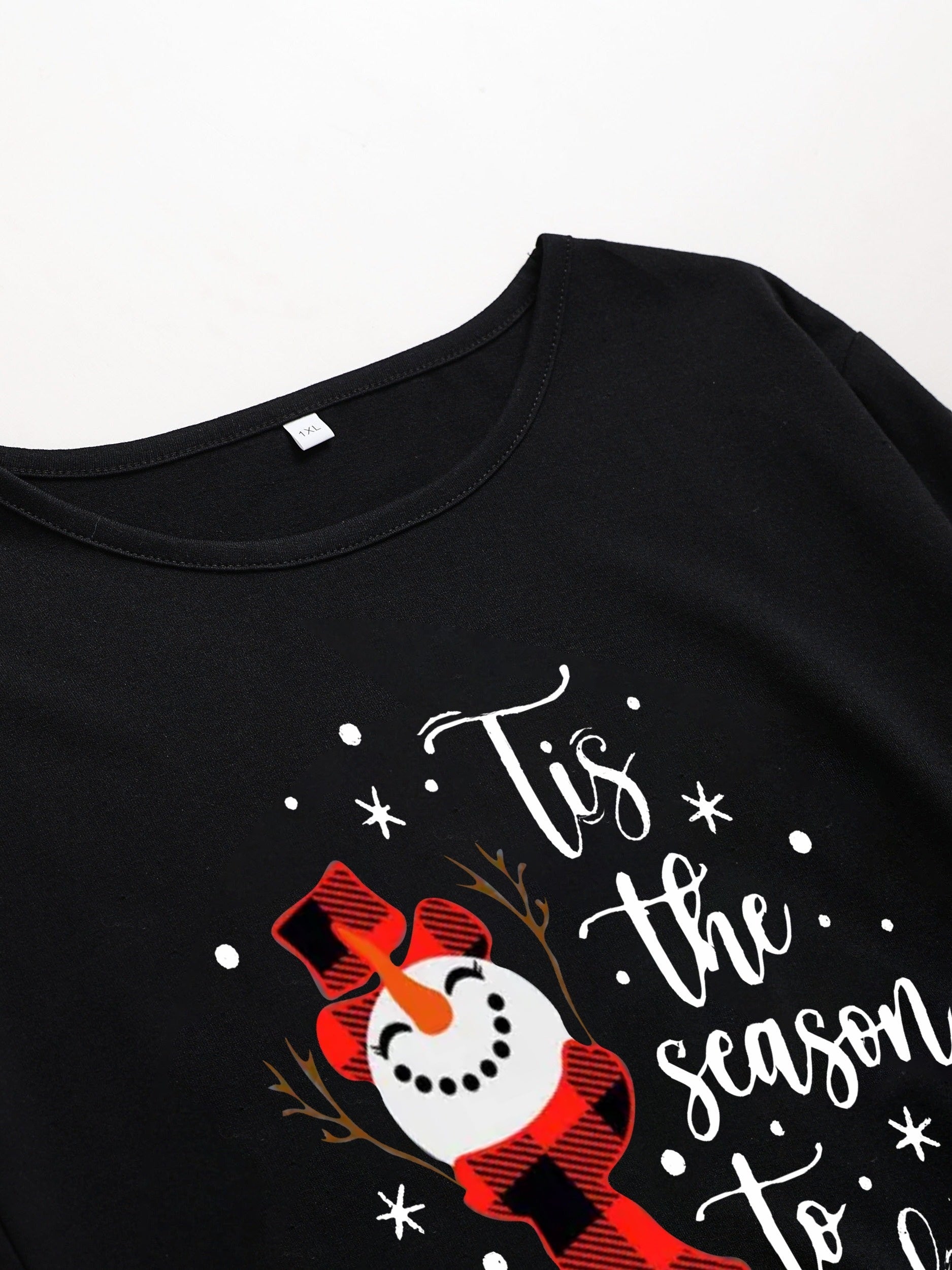 Women's Christmas Dress Snowman & Slogan Print Long Sleeve Loose Fit