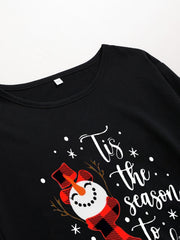 Women's Christmas Dress Snowman & Slogan Print Long Sleeve Loose Fit