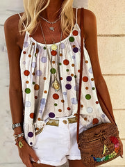 Polka Dot Cami Top Sleeveless Crew Neck Spaghetti Strap