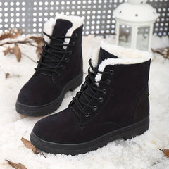 Women's Lace Up Snow Boots Plush Inner Thermal Platform Ankle Boots