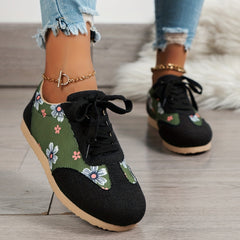 Women's Lace Up Flower Pattern Sneakers Lightweight Low Top Shoes