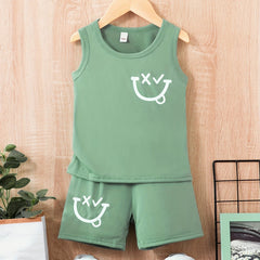 Boy's 2pcs Tank Top & Shorts Set, Happy Face Print, Casual Outfit