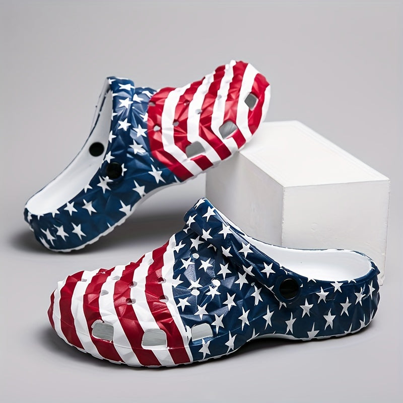 Men's Star & Stripe Pattern Clogs Hollow Out Garden Shoes
