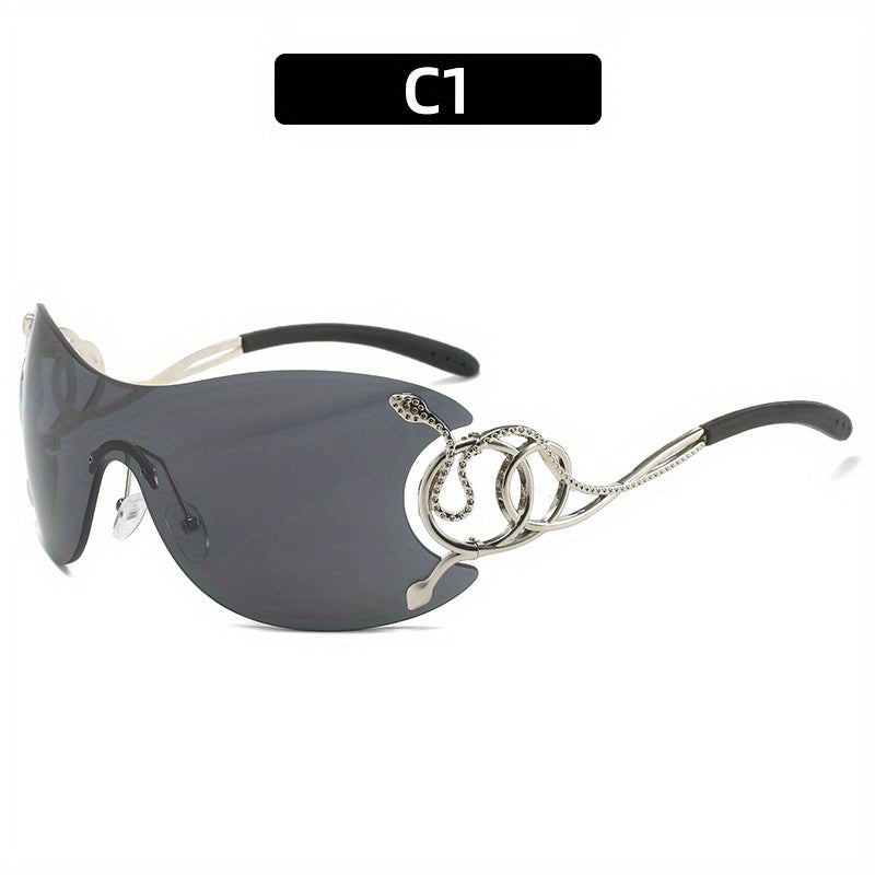 Y2K Snake Charm Sunglasses Wrap Around Rimless UV400 Sun Shades