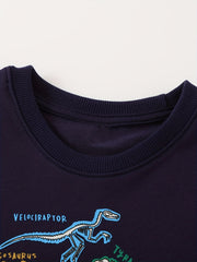 Luminous Dinosaur Print Boys Sweatshirt Crew Neck Tops