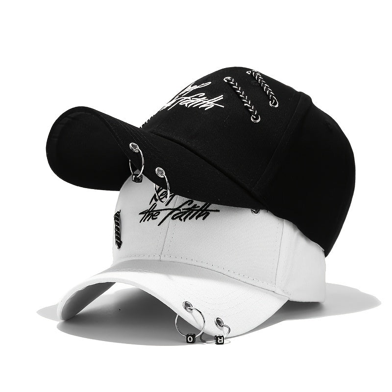 Stylish Baseball Cap with Iron Ring Decoration for Students and Young Adults