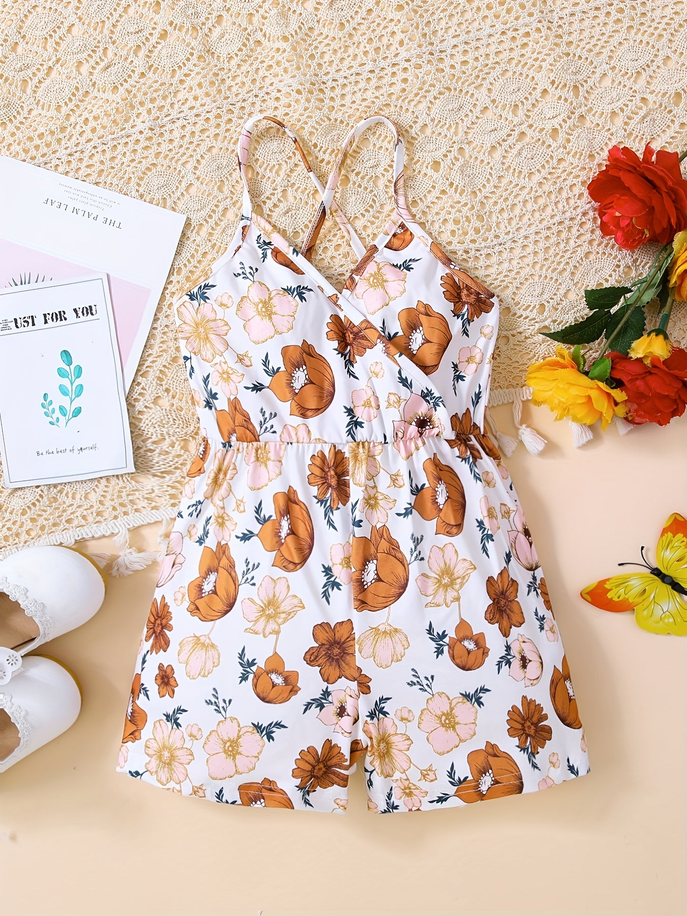 Toddler Girls Flowers Cami Rompers Jumpsuits